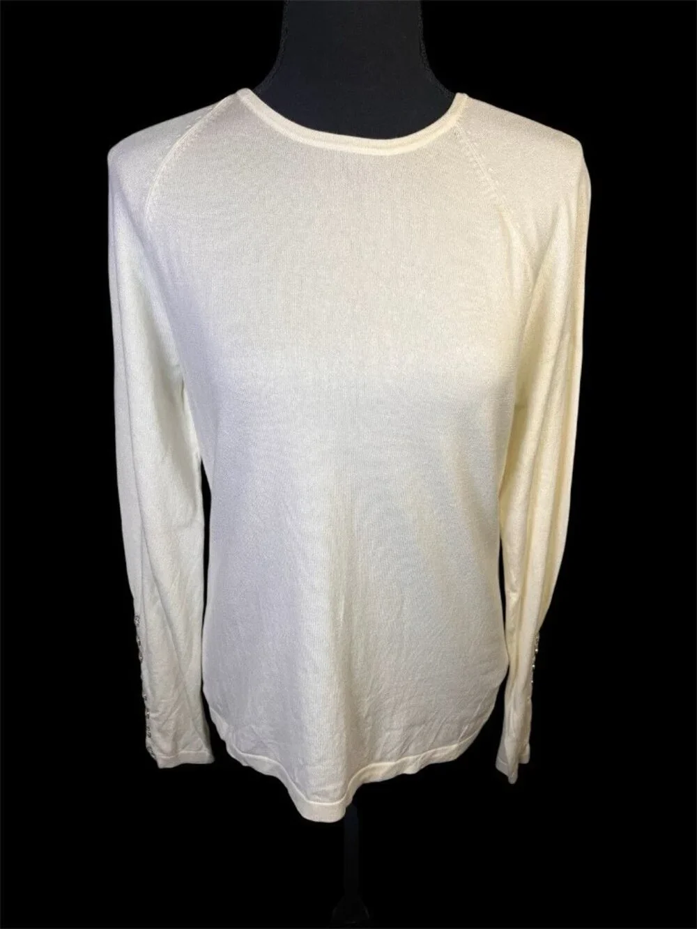 J Mclaughlin Jamey Sweater Sz M Ivory Cotton Modal Eight Button Sleeve Soft Whit - Picture 2 of 8